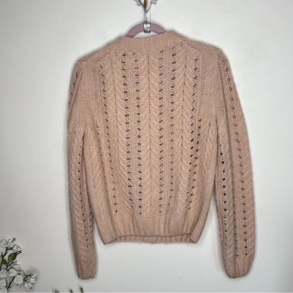 J. CREW Point Sur Pointelle Knit Cardigan Sweater Subtle Pink Mohair {T31} - Picture 4 of 7